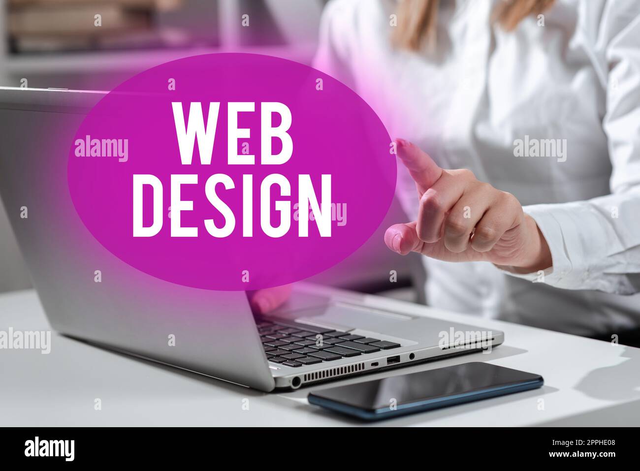 Visualizzazione di segnali Web Design. Panoramica aziendale responsabile della produzione e della manutenzione dei siti Web Foto Stock