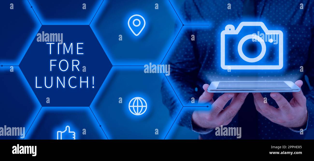 Scrittura a mano del testo tempo per il pranzo. Business Overview momento di mangiare pausa dal lavoro relax mangiare drink riposo Foto Stock