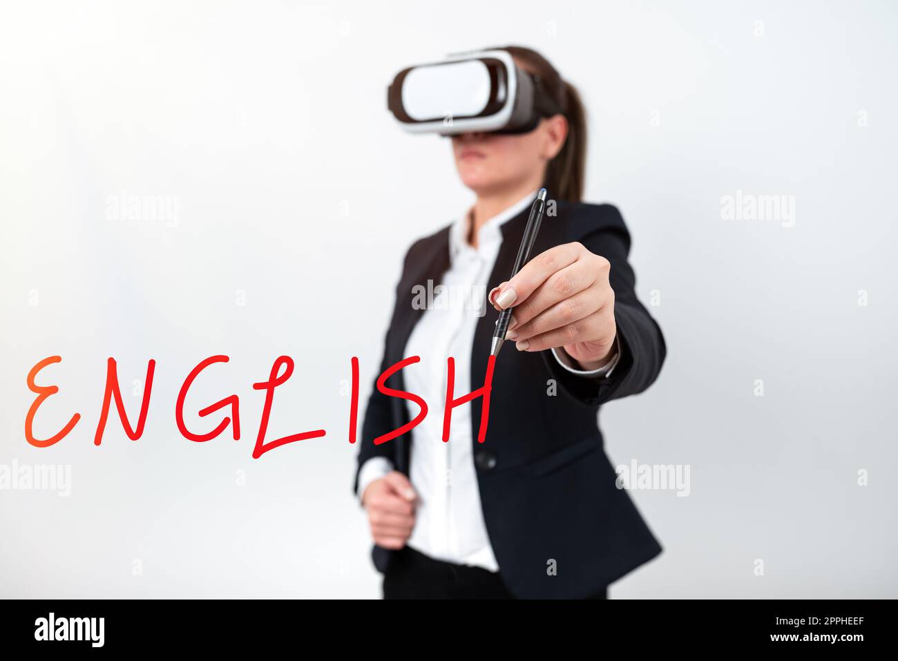 Testo scritto a mano in inglese. Parola scritta sulla possibile comunicazione tra i paesi l'unica lingua comune Foto Stock