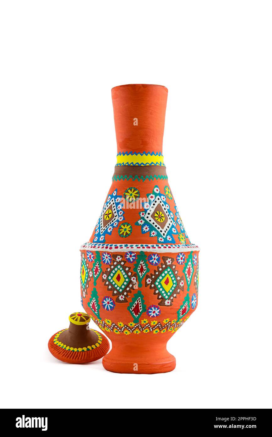 Un vaso di ceramica egiziana fatto di argilla, una delle più antiche abitudini degli antichi Egiziani Foto Stock