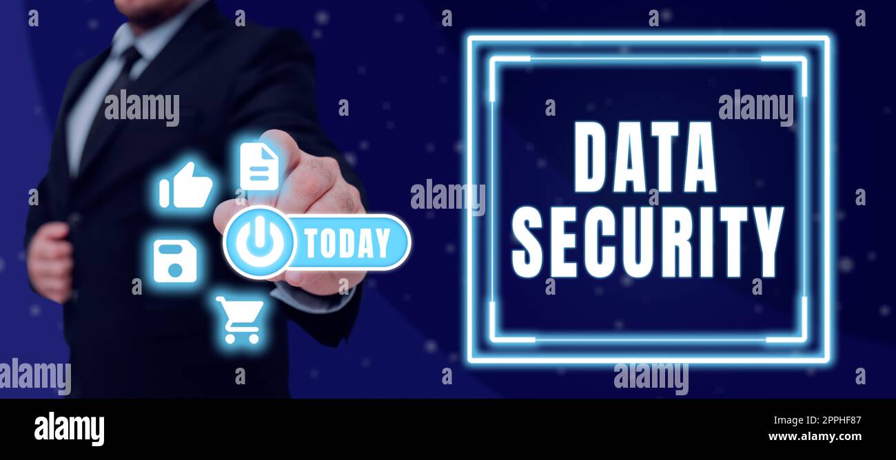 Ispirazione che mostra Sign Data Security. Panoramica aziendale protezione di importanti dati personali da accessi non autorizzati Foto Stock