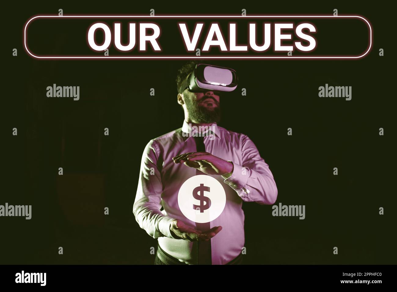 Segno che mostra i nostri valori. Concetto che significa elenco di morale aziende o individui si impegnano a farlo Foto Stock