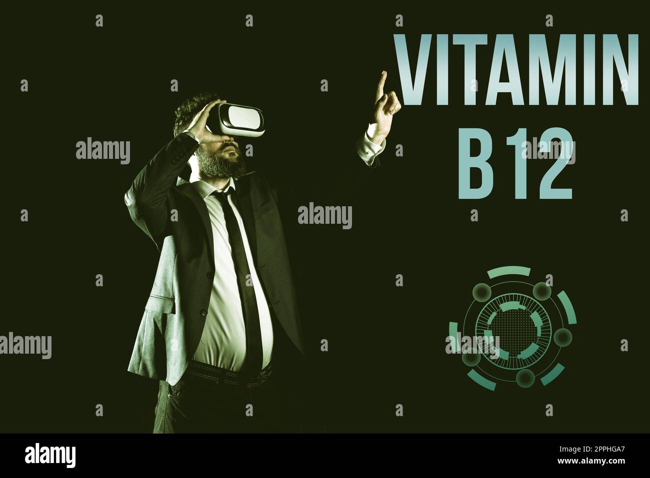 Testo che mostra l'ispirazione Vitamina B12. Parola per gruppo di sostanze essenziali per il funzionamento di certi enzimi Foto Stock