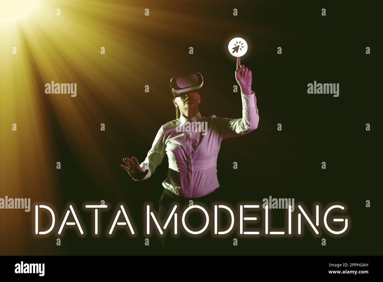 Visualizzazione dei segnali Data Modeling. Processo di presentazione aziendale per il trasferimento dei dati tra sistemi di storage dei dati Foto Stock