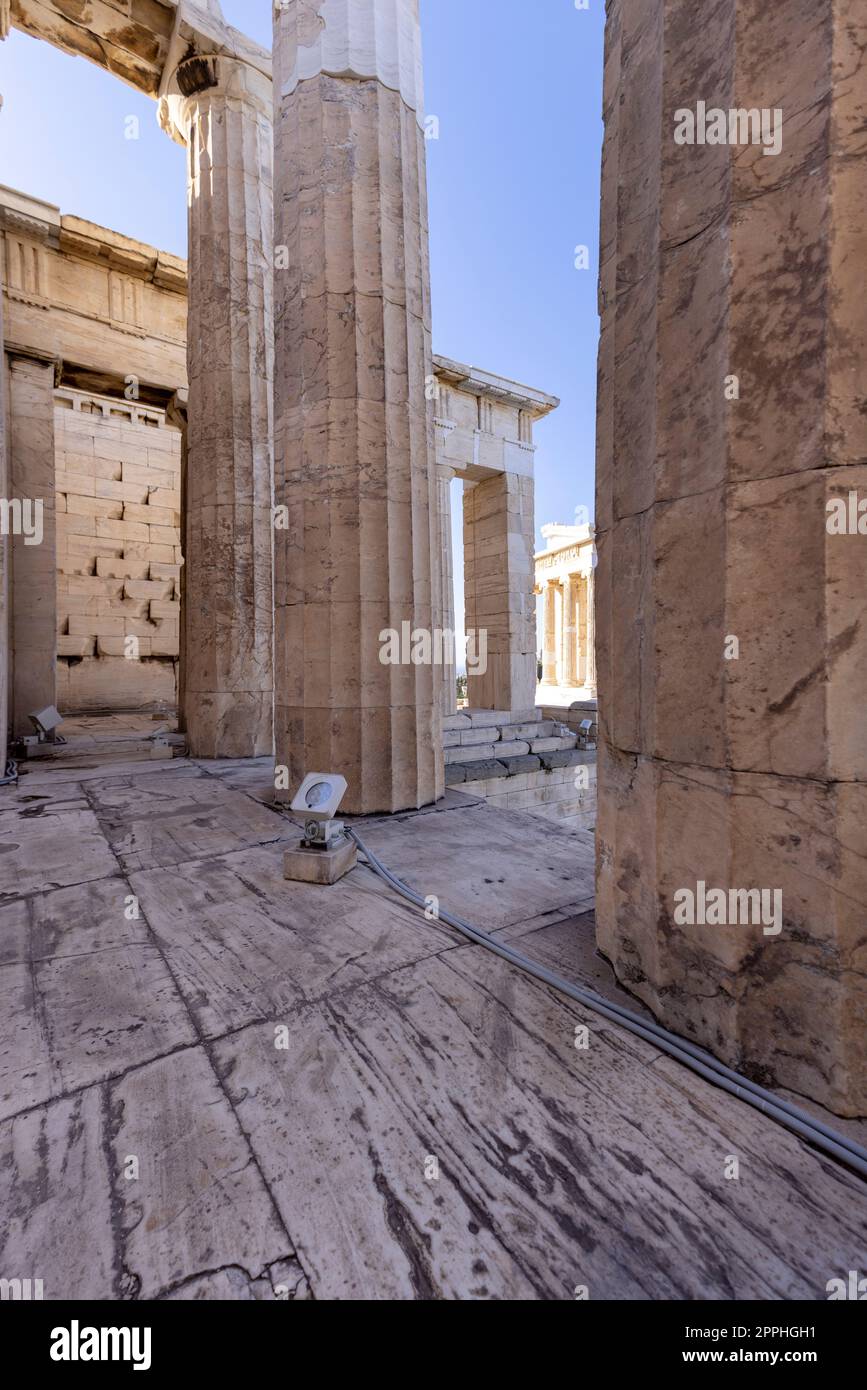 Propilaia, monumentale porta cerimoniale per l'Acropoli di Atene, Grecia. Foto Stock