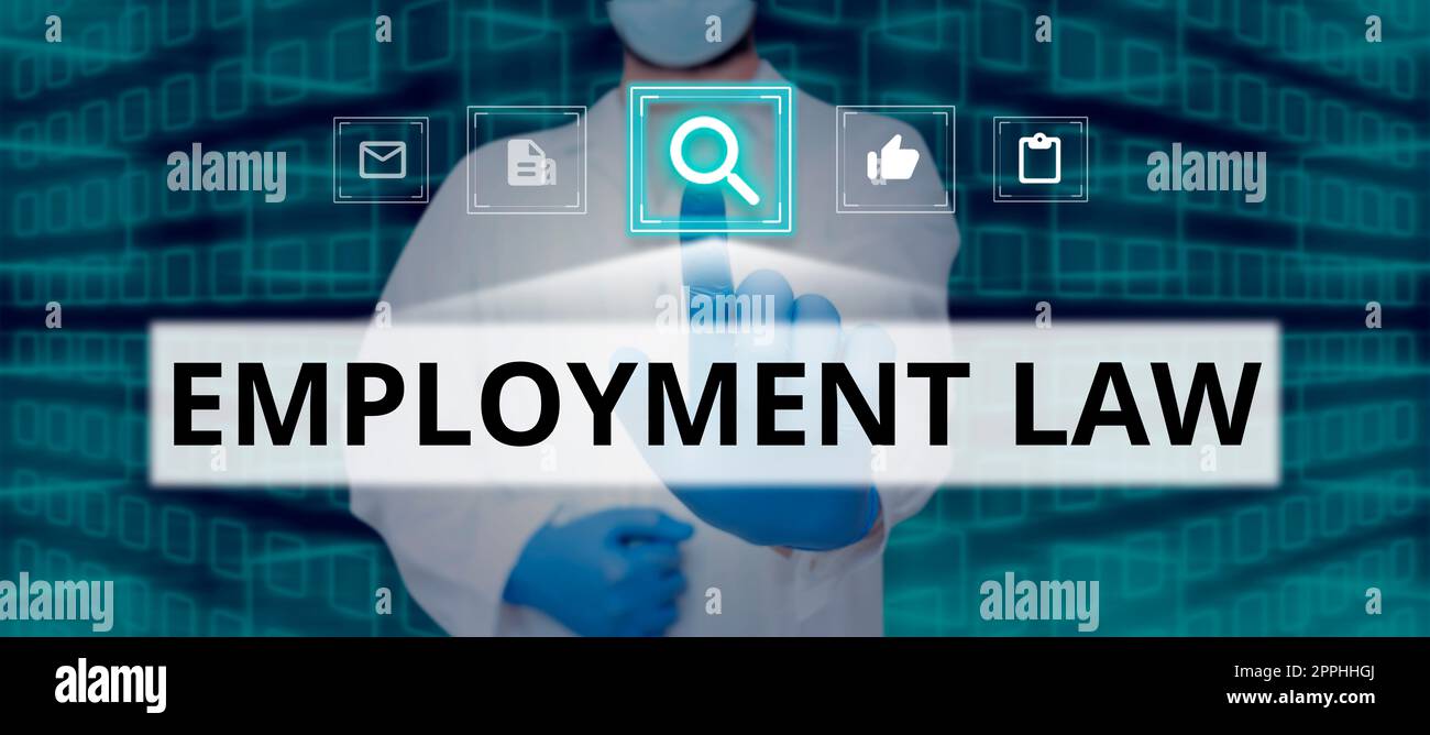 Testo scritto a mano diritto del lavoro. Business Showcase si occupa dei diritti legali e dei doveri dei datori di lavoro e dei dipendenti Foto Stock