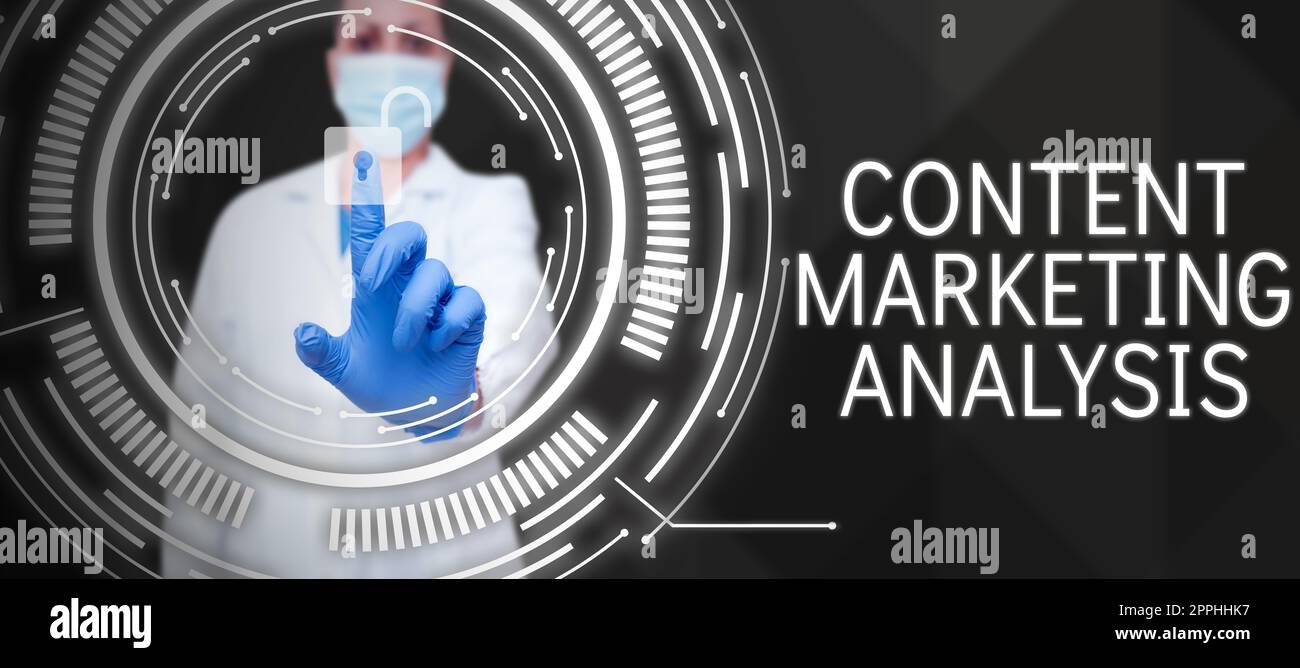 Scrittura a mano segno Content Marketing Analysis. L'idea di business implica la creazione e la condivisione di materiale online Foto Stock