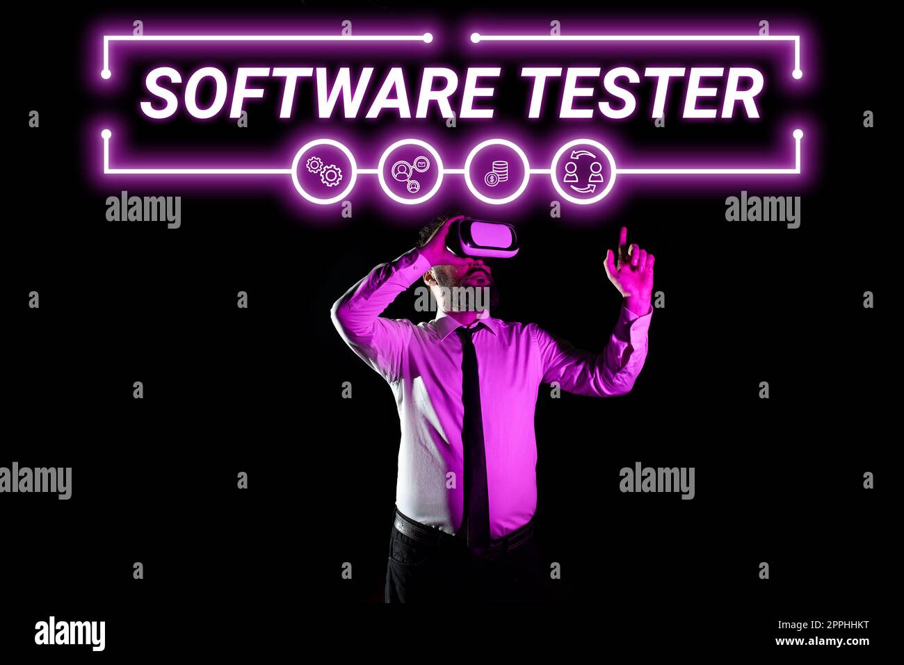 Testo che mostra Inspiration Software Tester. Concetto Internet implementato per proteggere il software da attacchi dannosi Foto Stock