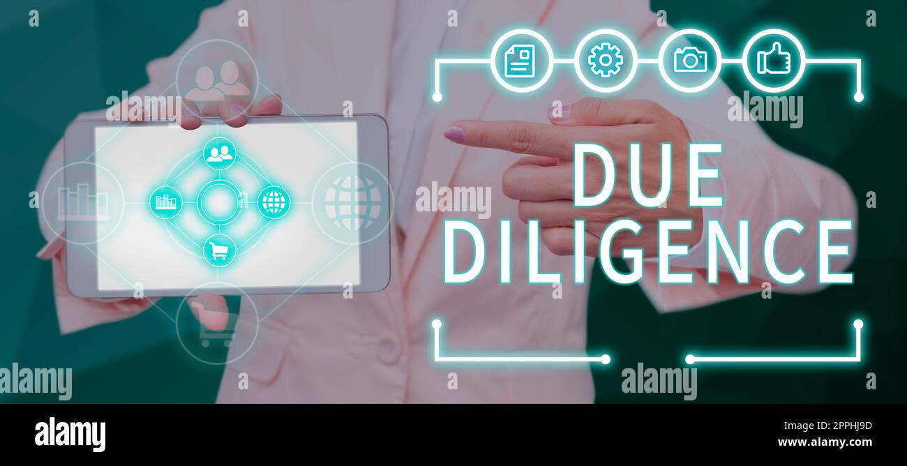 Cartello di testo che mostra due Diligence. Parola per evitare di danneggiare altri beni aziendali per un accordo Foto Stock