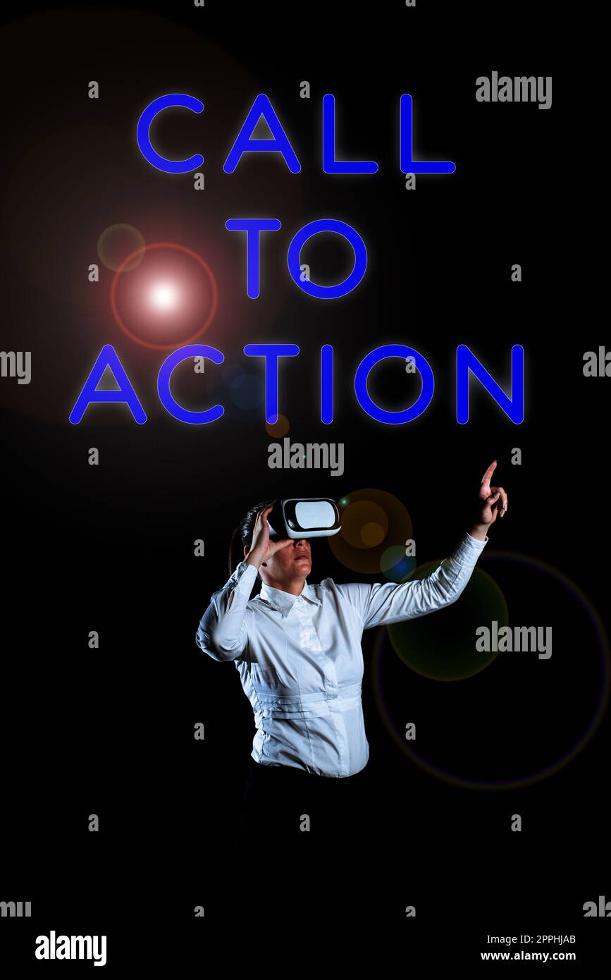 Calligrafia testo Call to Action. Parola scritta su incoraggiare la decisione mossa per far progredire la strategia di successo Foto Stock