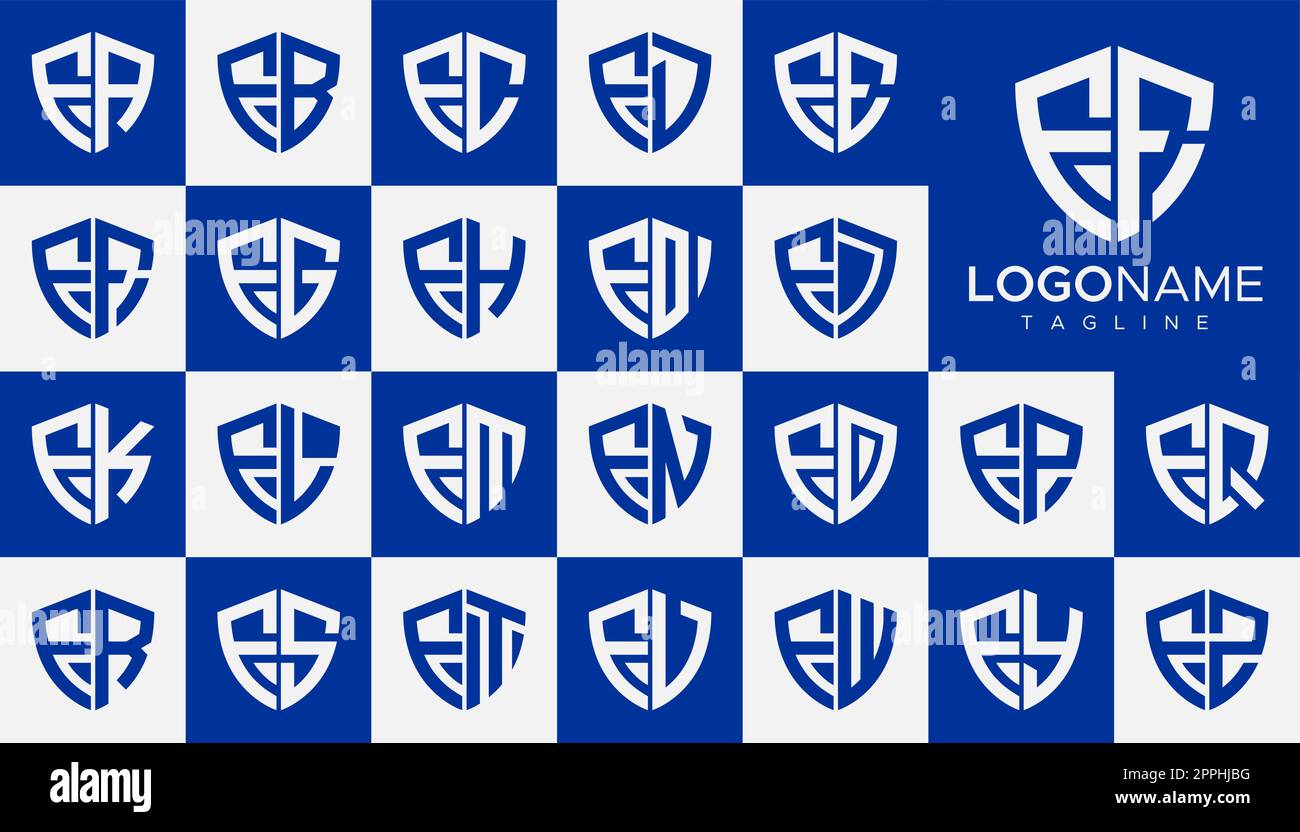 Set di schermo F lettera logo vettore. Set di modelli per logo F di sicurezza semplice. Illustrazione Vettoriale