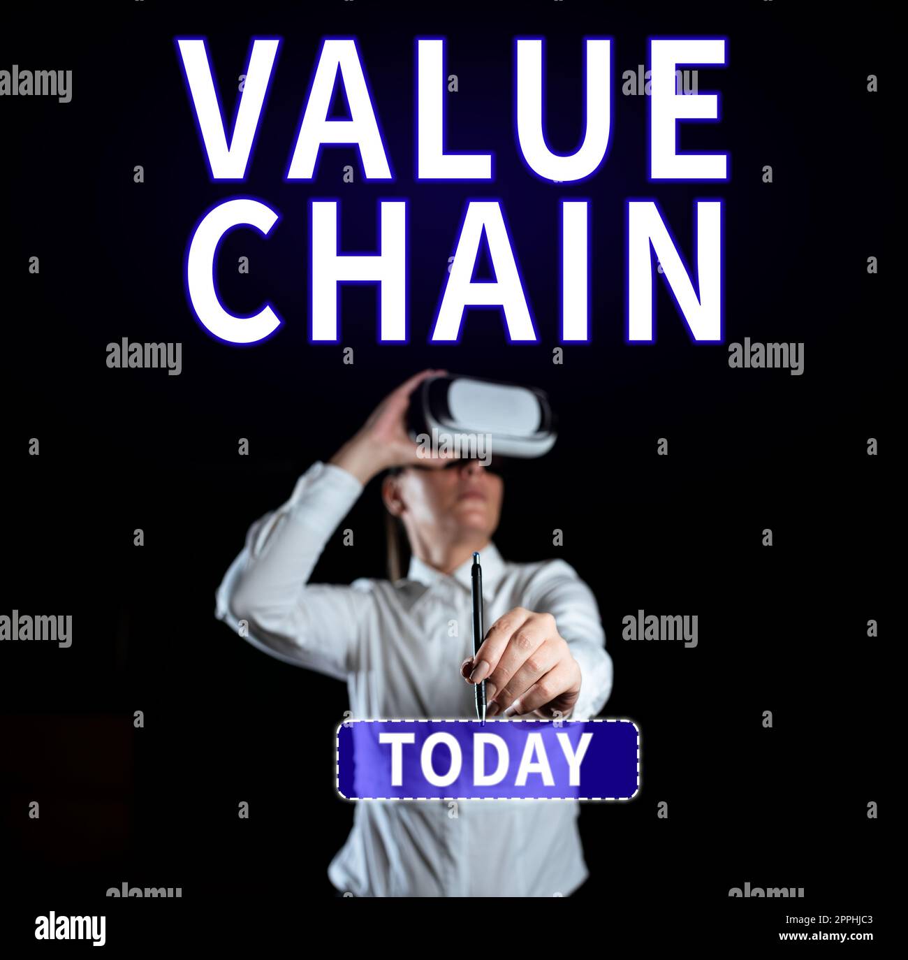 Segno di testo che mostra la catena del valore. Business idea processo di produzione aziendale analisi di sviluppo industriale Foto Stock