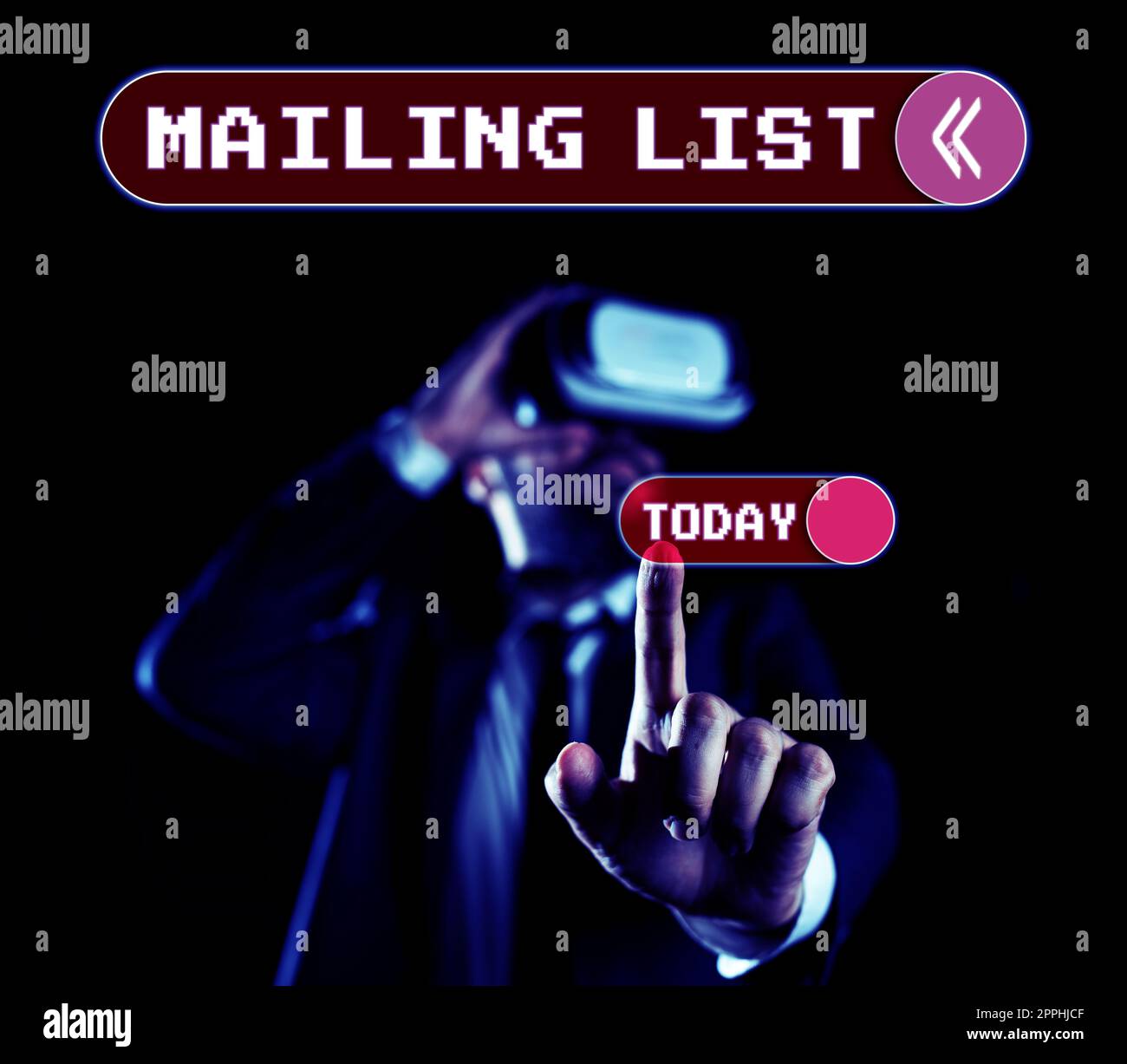 Didascalia concettuale Mailing List. Concetto che significa lista di persone che si iscrivono a una distribuzione periodica di mailing Foto Stock