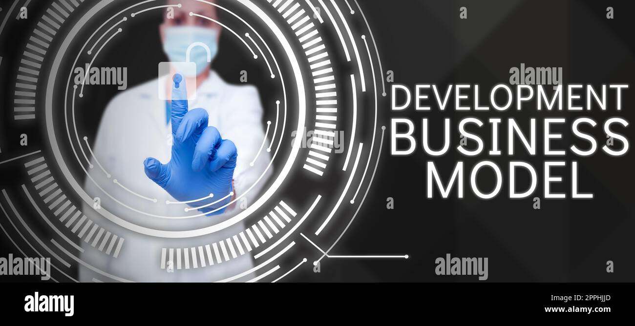 Didascalia di testo che presenta il modello aziendale di sviluppo. La logica di concetto del Internet di come un'organizzazione ha generato Foto Stock
