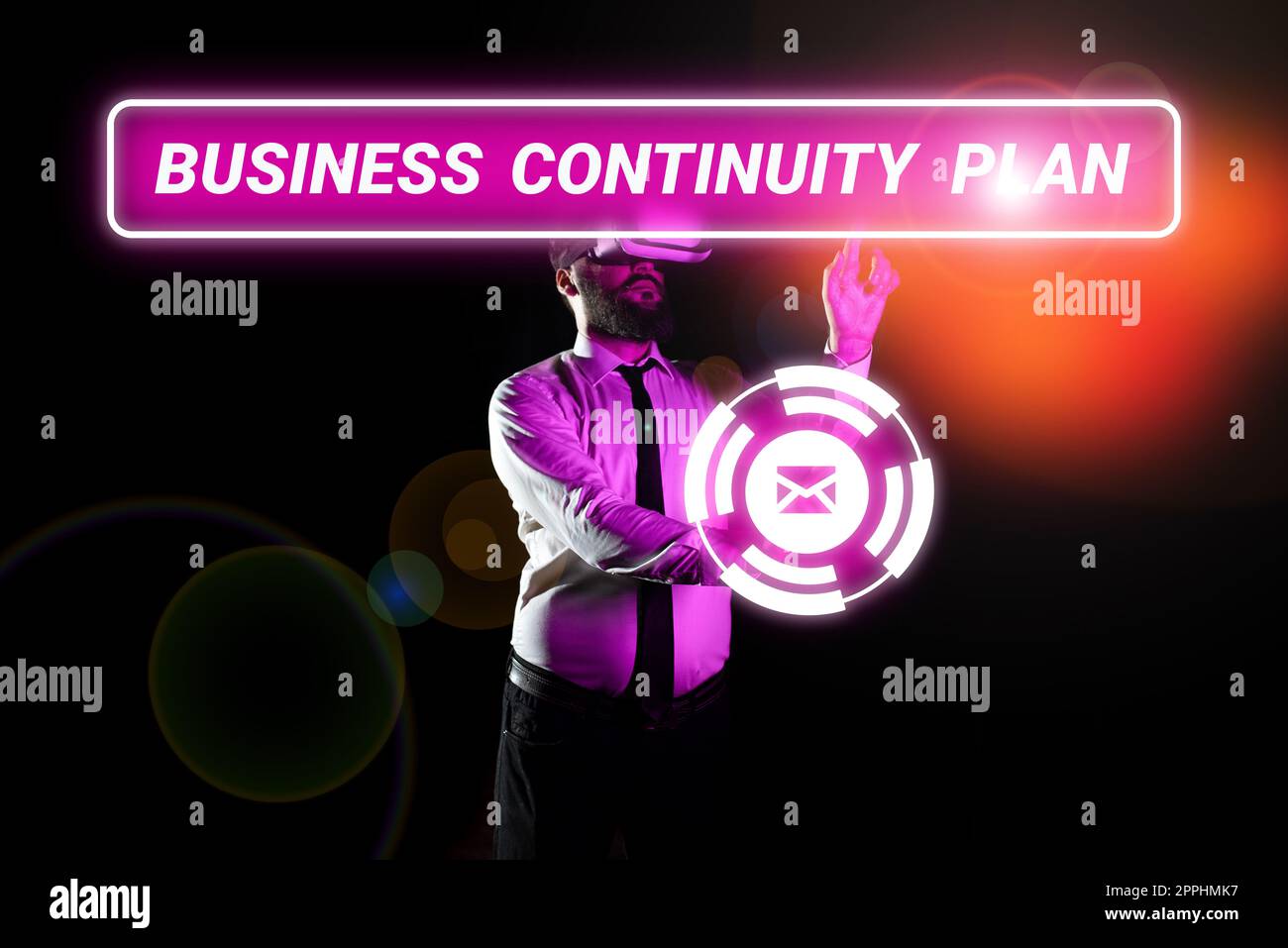 Visualizzazione concettuale piano di continuità aziendale. Vetrina aziendale la creazione di sistemi di prevenzione affrontare potenziali minacce Foto Stock