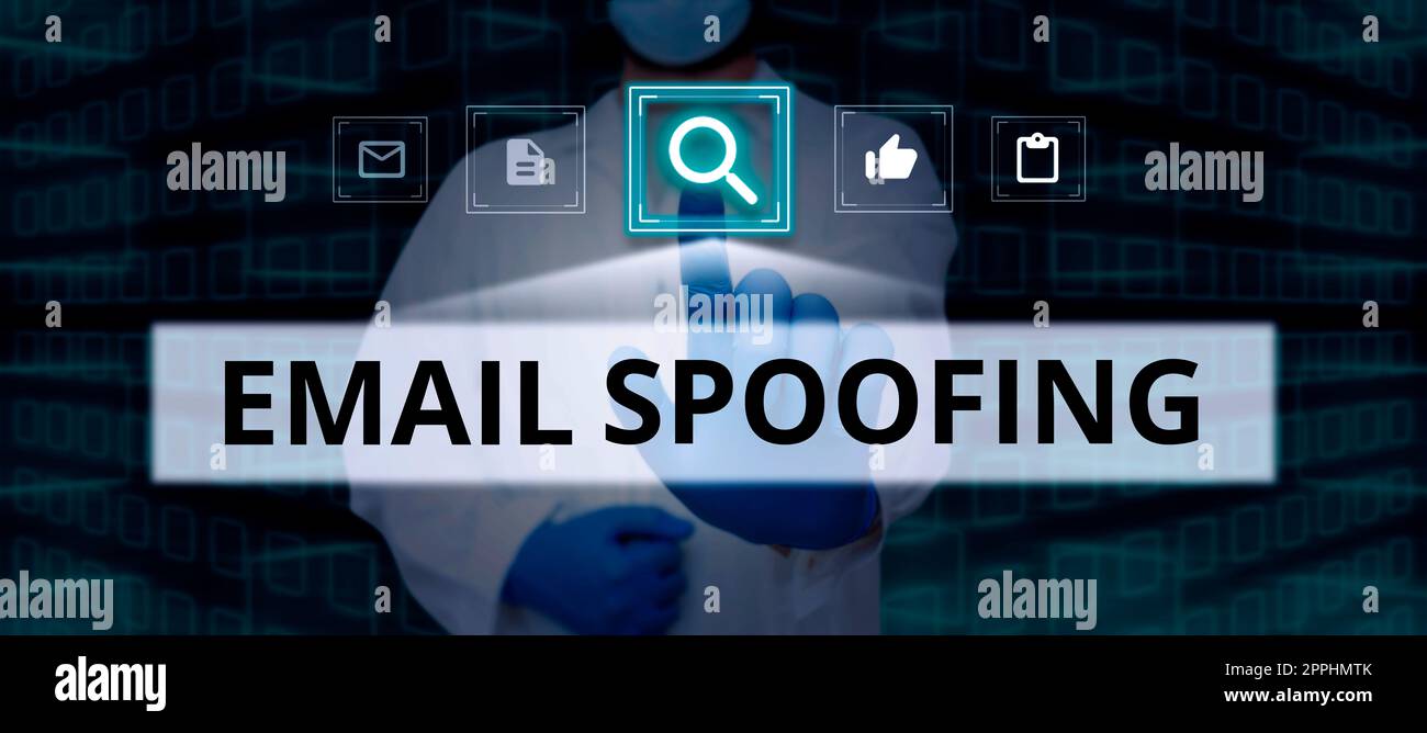 Spoofing di e-mail con didascalia concettuale. La foto concettuale protegge l'accesso e il contenuto di un account e-mail o di un servizio Foto Stock