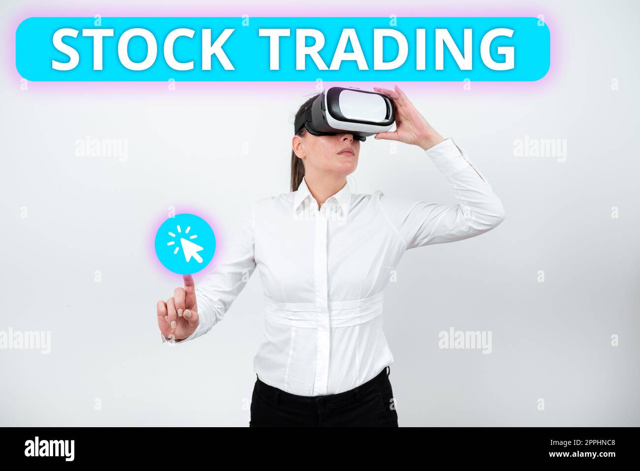 Didascalia di testo che presenta Stock Trading. Idea di business Acquisto e vendita di titoli elettronici in Exchange Floor Foto Stock