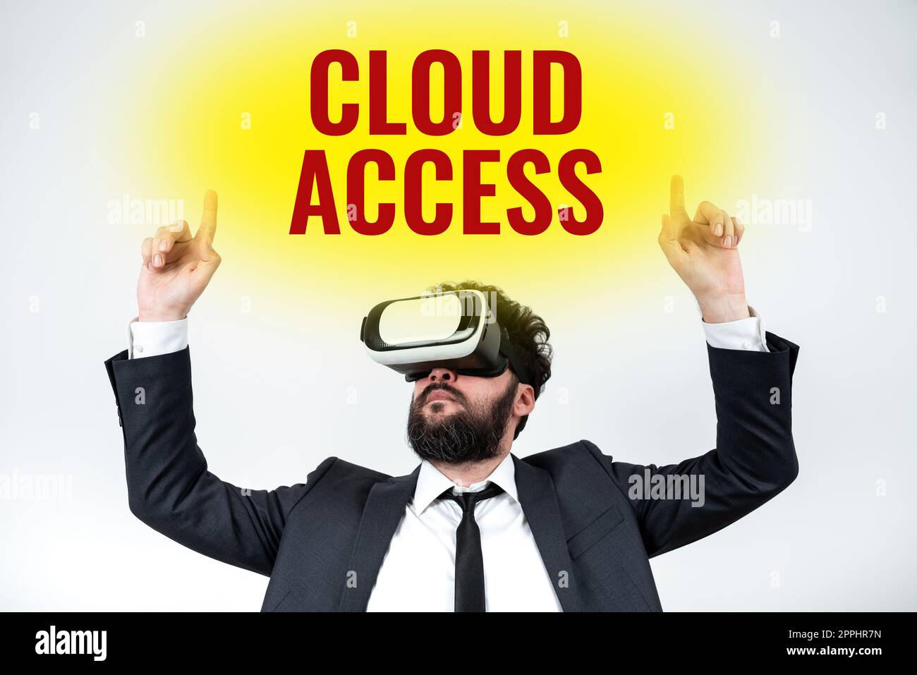 Scrittura a mano di testo accesso al cloud. Word per strumento software tra l'organizzazione e il fornitore Foto Stock