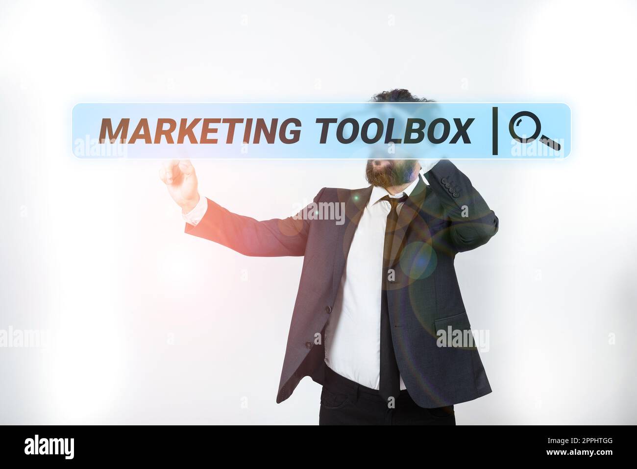 Didascalia concettuale Marketing Toolbox. Parola scritta su mezzi di promozione di un prodotto o servizi automazione Foto Stock