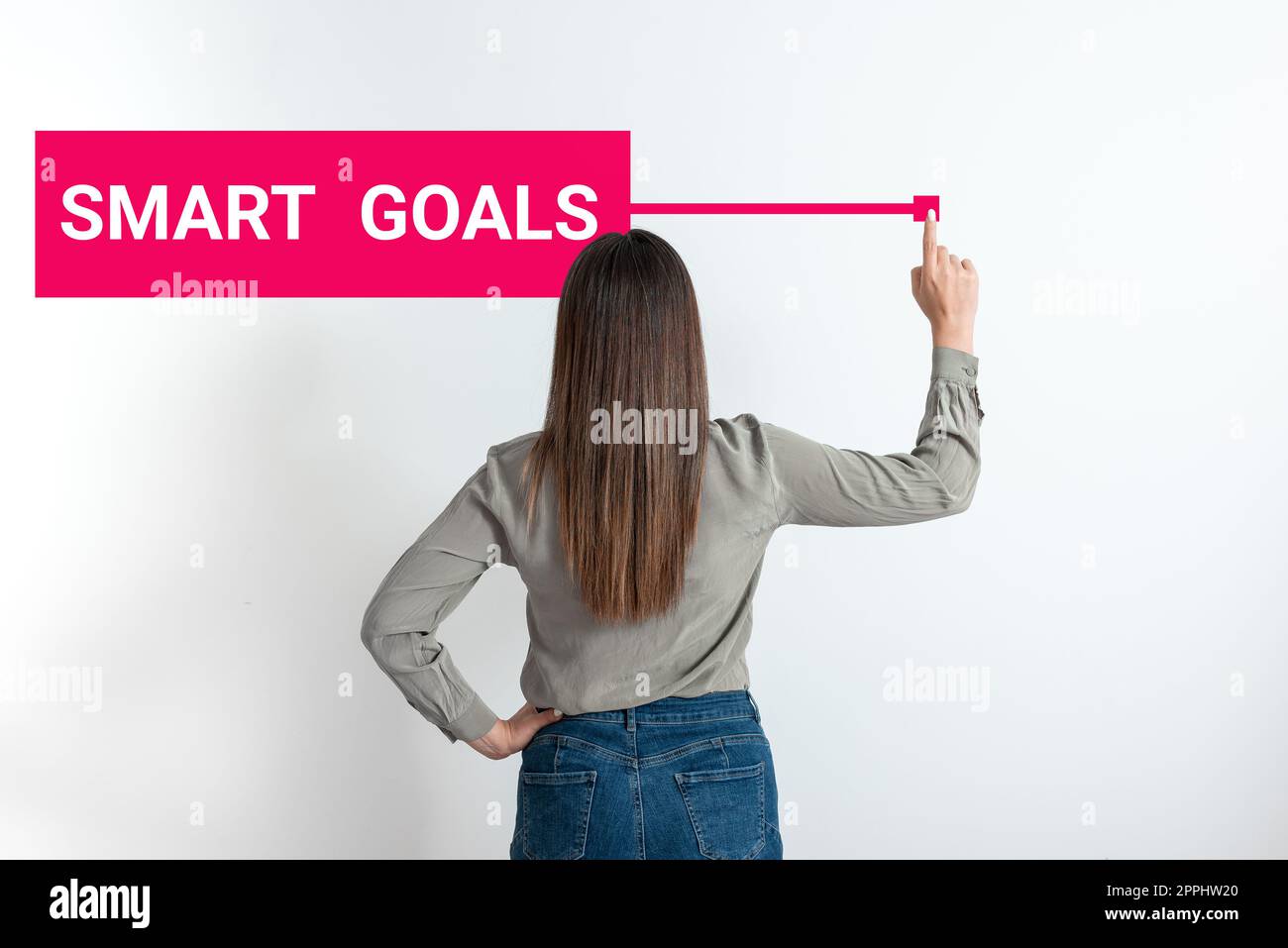 Visualizzazione concettuale degli Smart Goals. Vetrina aziendale mnemonico utilizzato come base per la definizione di obiettivi e la direzione Foto Stock