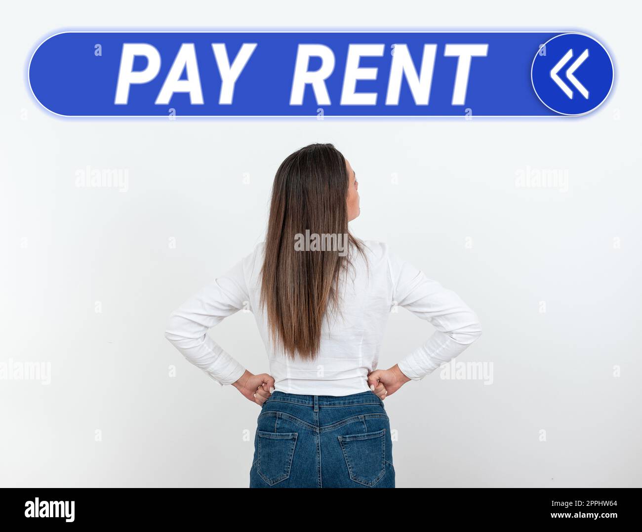 Cartello con su scritto Pay Rent. Concetto del Internet per pagare i soldi in cambio dell'uso della proprietà qualcun'altro Foto Stock
