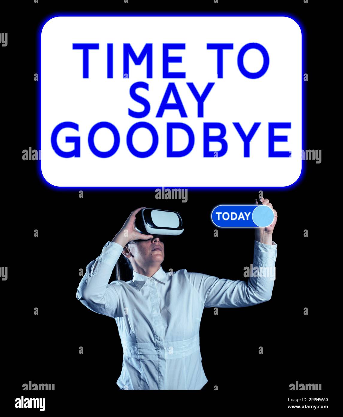 Scrittura visualizzazione testo tempo di dire Arrivederci. Parola scritta su fare un'offerta di addio così a lungo ci vediamo fino a quando ci incontriamo di nuovo Foto Stock