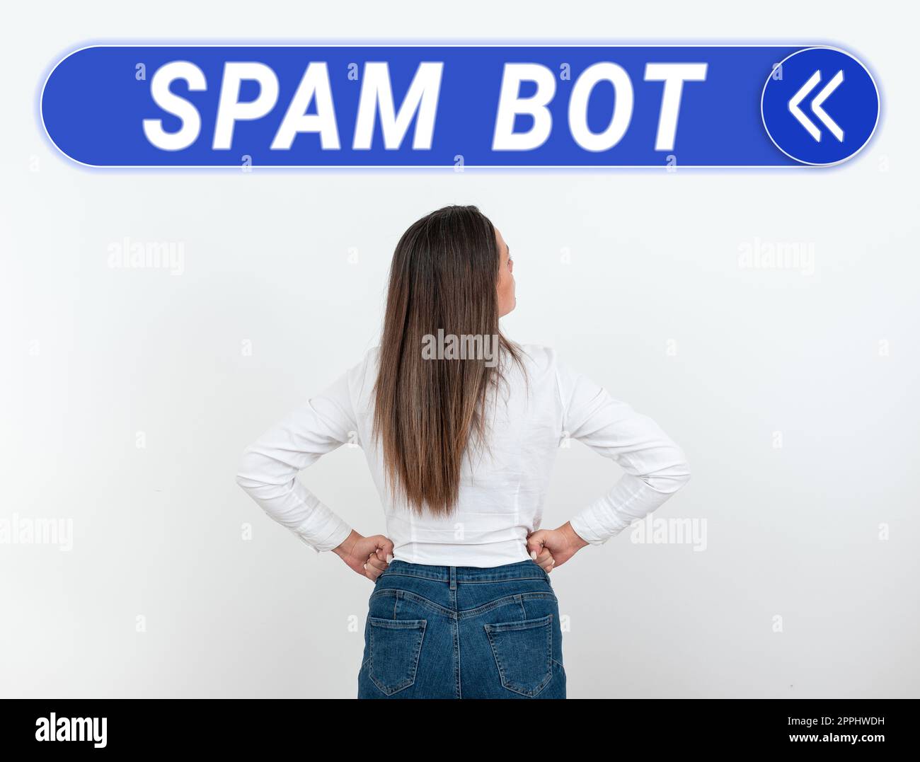 Didascalia di testo con Spam Bot. Business Concept programma autonomo su Internet che invia spam agli utenti Foto Stock