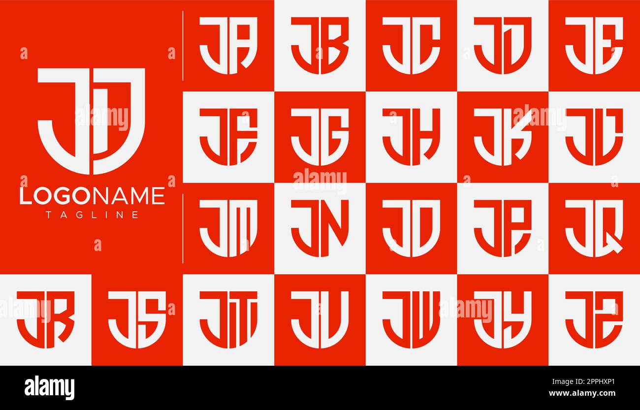 Set di marcare a caldo con logo lettera J. Modello moderno con logo J letter. Illustrazione Vettoriale