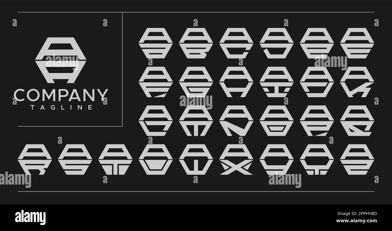 Linea moderna con lettera esagonale E logo. Tecnologia AA Un vettore di logo lettera. Illustrazione Vettoriale
