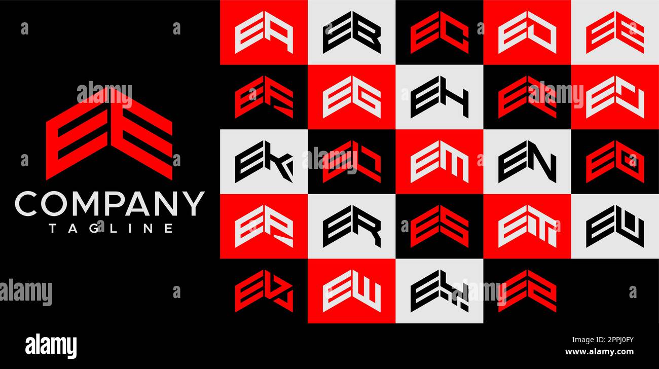 Set di modelli con logo e con la freccia rivolta verso l'alto. Linea astratta EE e lettera logo Illustrazione Vettoriale