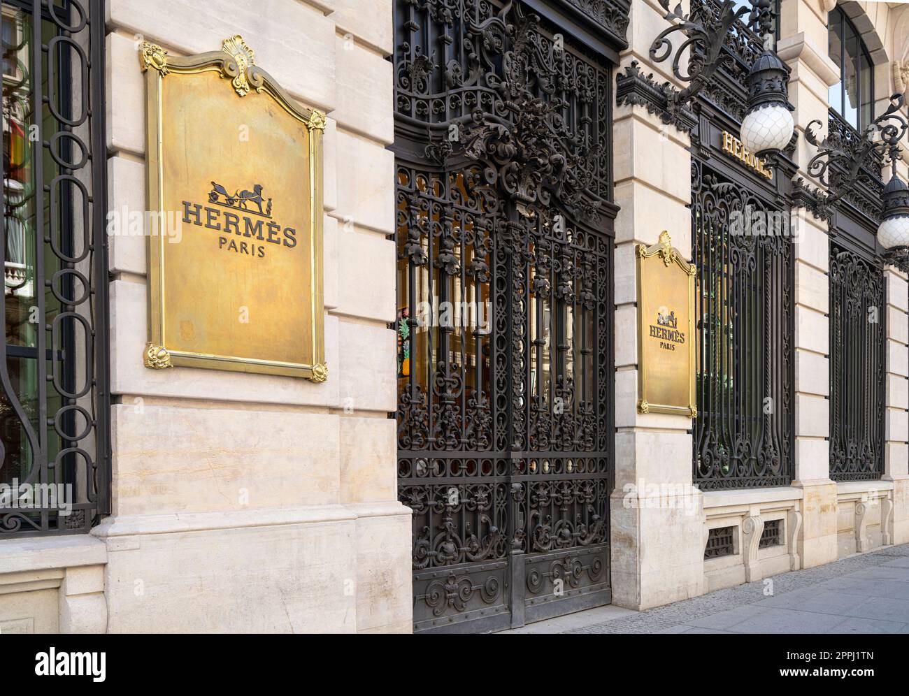 Negozio di logo Hermes a Madrid, Spagna Foto Stock