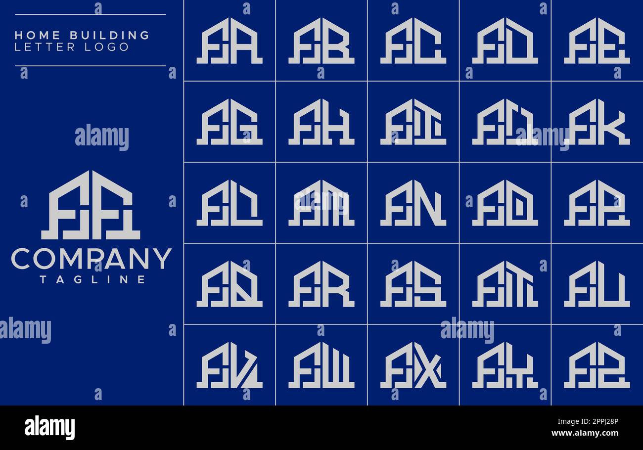 Set di modelli con logo F in stile minimalista. House FF F lettera logo vettore Illustrazione Vettoriale