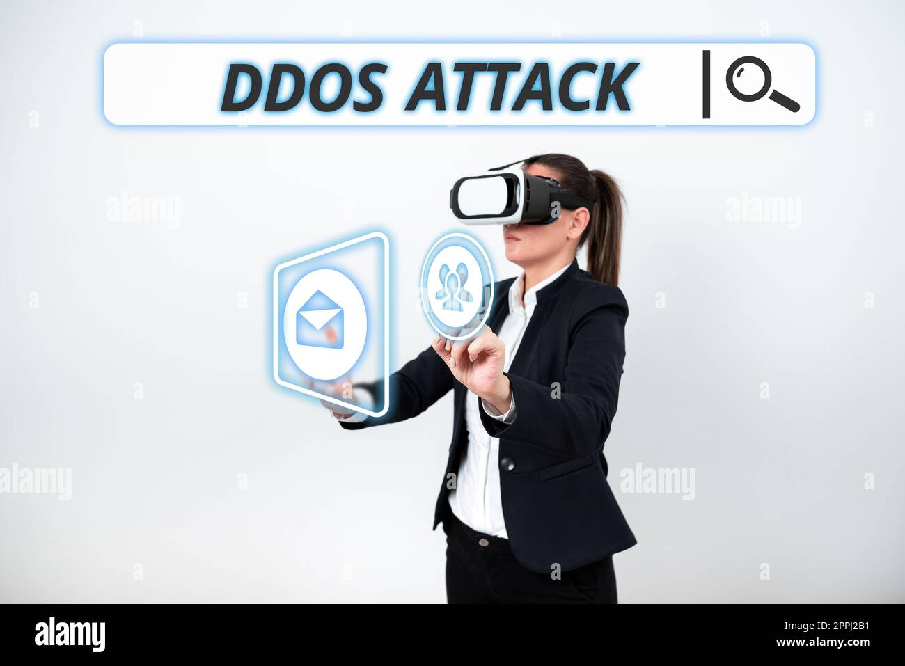 Attacco DDoS concettuale. Internet Concept perpetator cerca di rendere le risorse di rete non disponibili Foto Stock