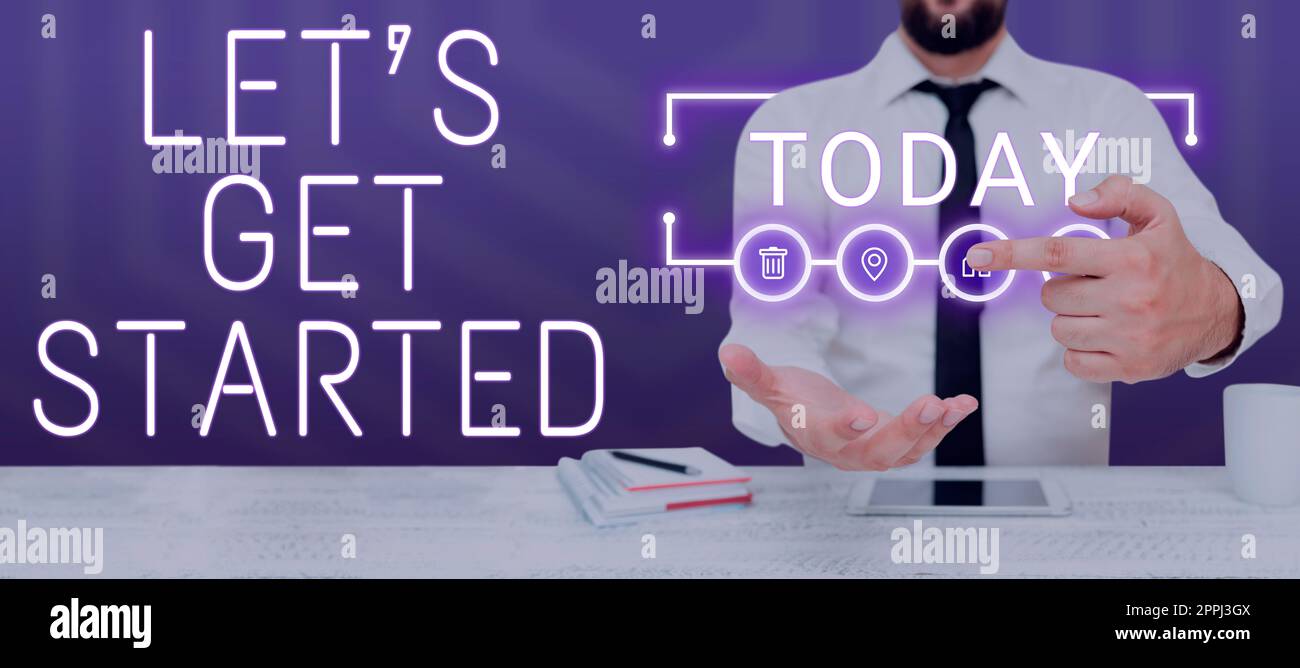 La visualizzazione dei segnali consente di iniziare. Concetto di affari che incoraggia qualcuno ad iniziare o cominciare a fare qualcosa Foto Stock