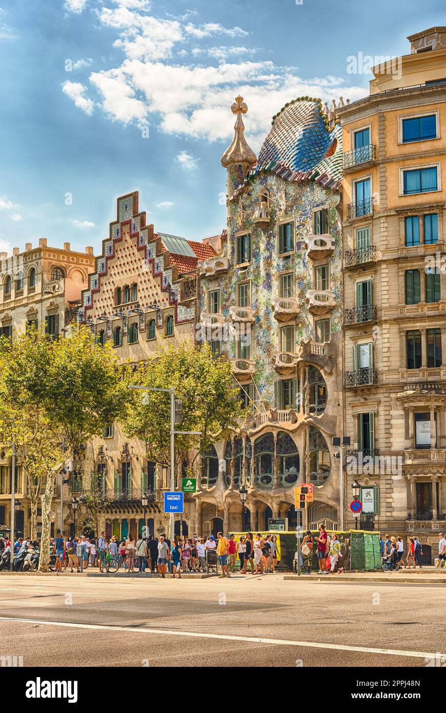 Facciata di Casa Batllo e Casa Amatller, Barcellona, Catalogna, Spagna Foto Stock