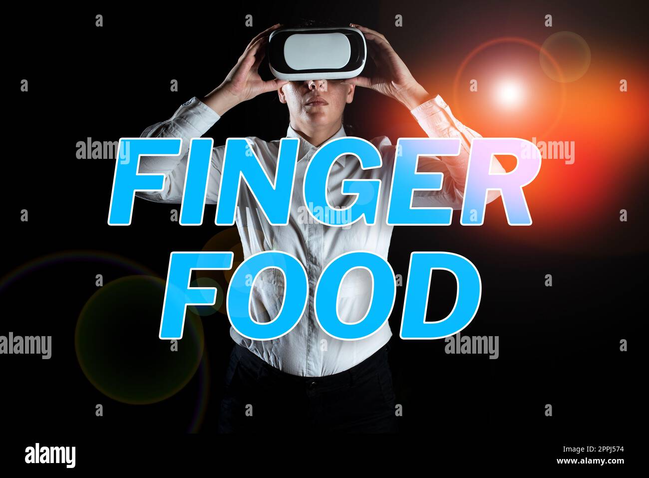Scrittura a mano segno Finger Food. Concetto che significa prodotti e digestivi che deve essere tenuto con le dita per mangiare Foto Stock