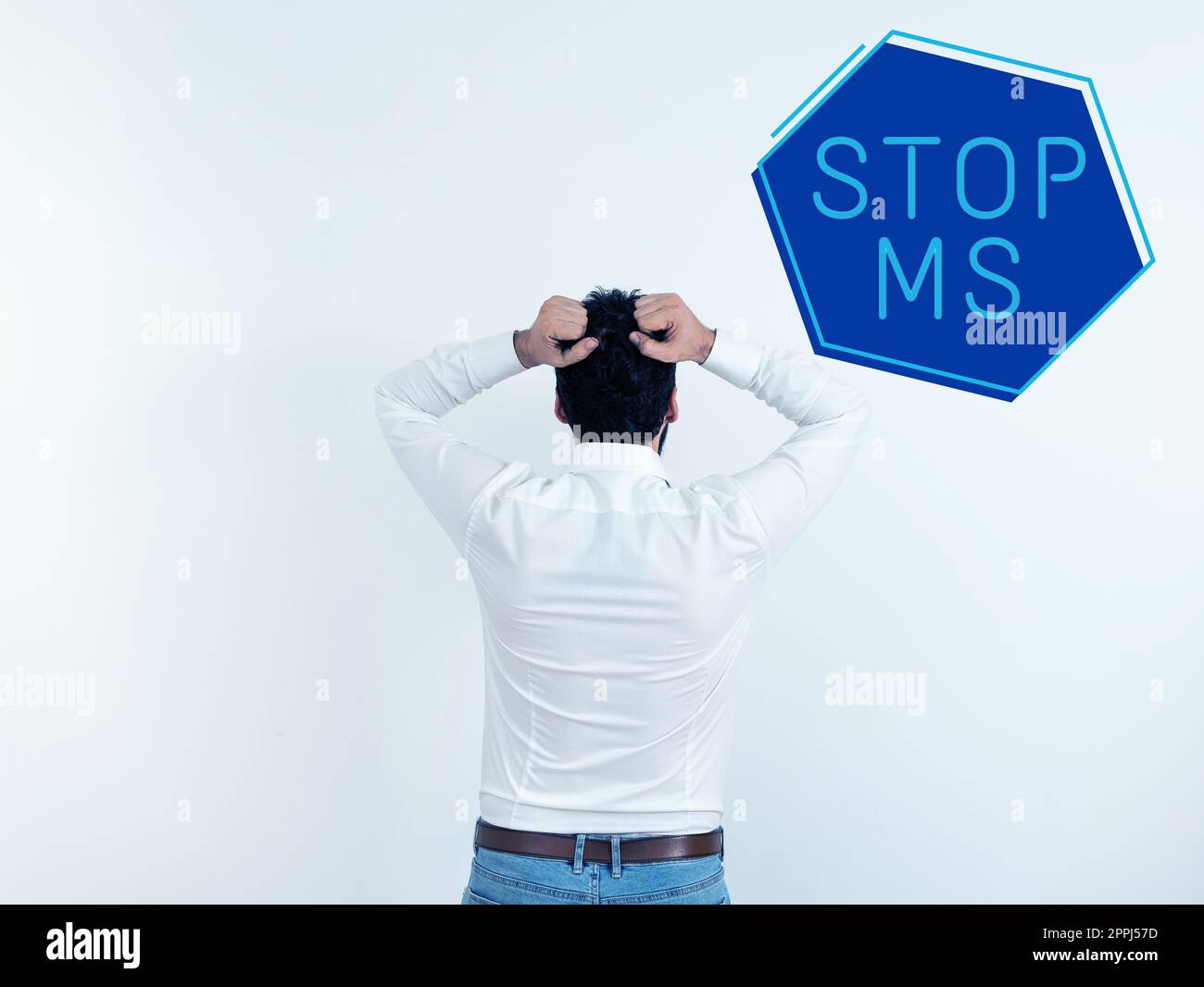 Ispirazione che mostra segno Stop MS. Foto concettuale prevenire la malattia segnata da macchie di tessuto indurito nel cervello e midollo spinale Foto Stock