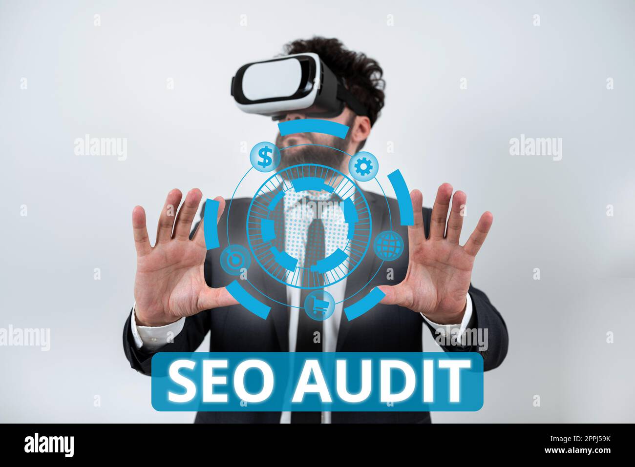 Testo di scrittura Seo Audit. Processo di convalida e verifica dell'ottimizzazione del motore di ricerca del concetto Internet Foto Stock