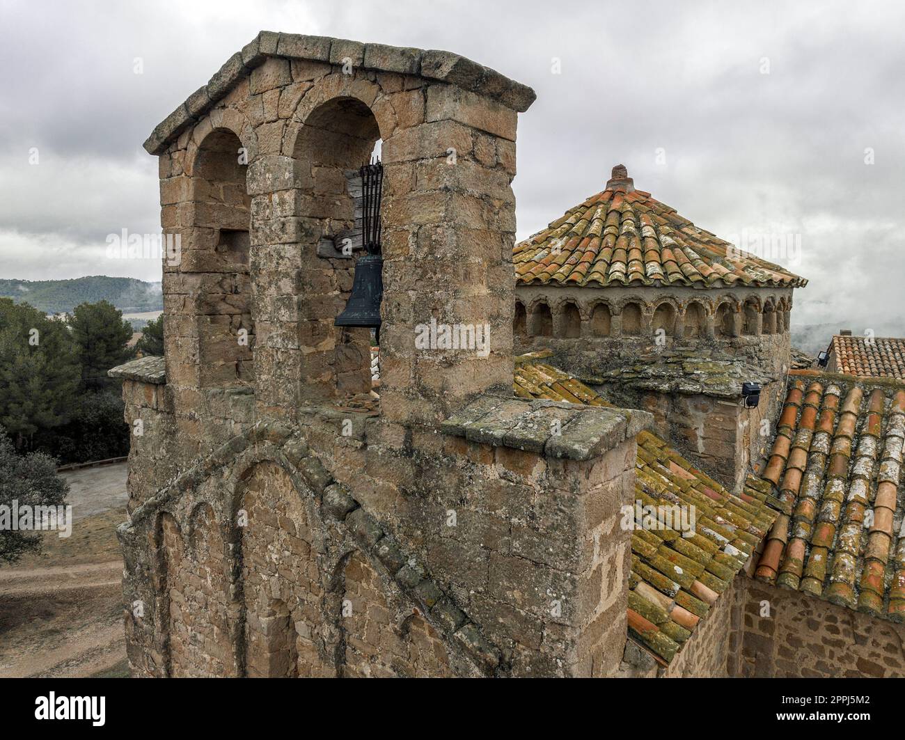 Chiesa romanica di Sant Cugat de Salou o Raco in Navas (Bages) Catalogna. Spagna. Foto Stock