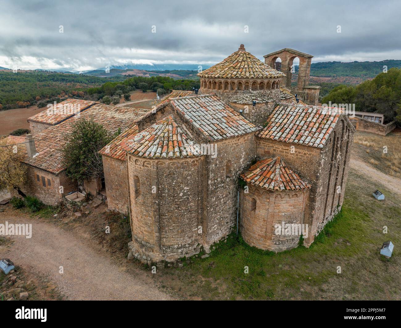 Chiesa romanica di Sant Cugat de Salou o Raco in Navas (Bages) Catalogna. Spagna. Foto Stock