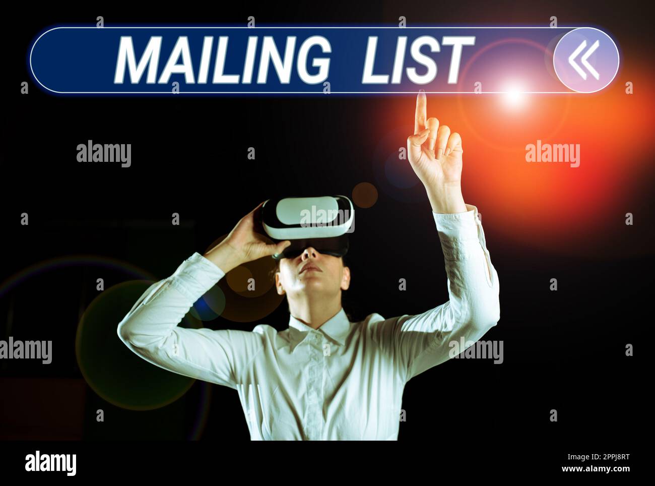 Didascalia di testo che presenta la Mailing List. Business Concept list di persone che si iscrivono a una distribuzione periodica di mailing Foto Stock