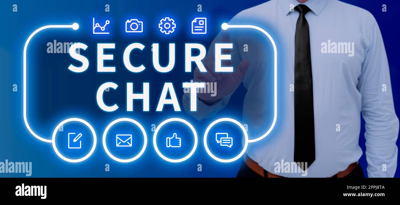 Scrittura visualizzazione testo Chat sicura. Approccio generale aziendale per proteggere i messaggi inviati al di fuori dell'azienda Foto Stock