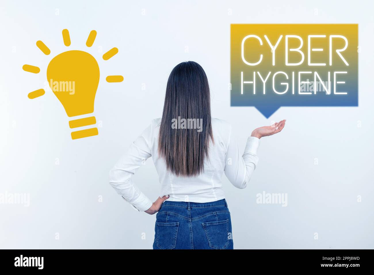Didascalia di testo che presenta Cyber Hygiene. Parola per le misure che gli utenti del calcolatore prendono per migliorare la loro sicurezza cibernetica Foto Stock
