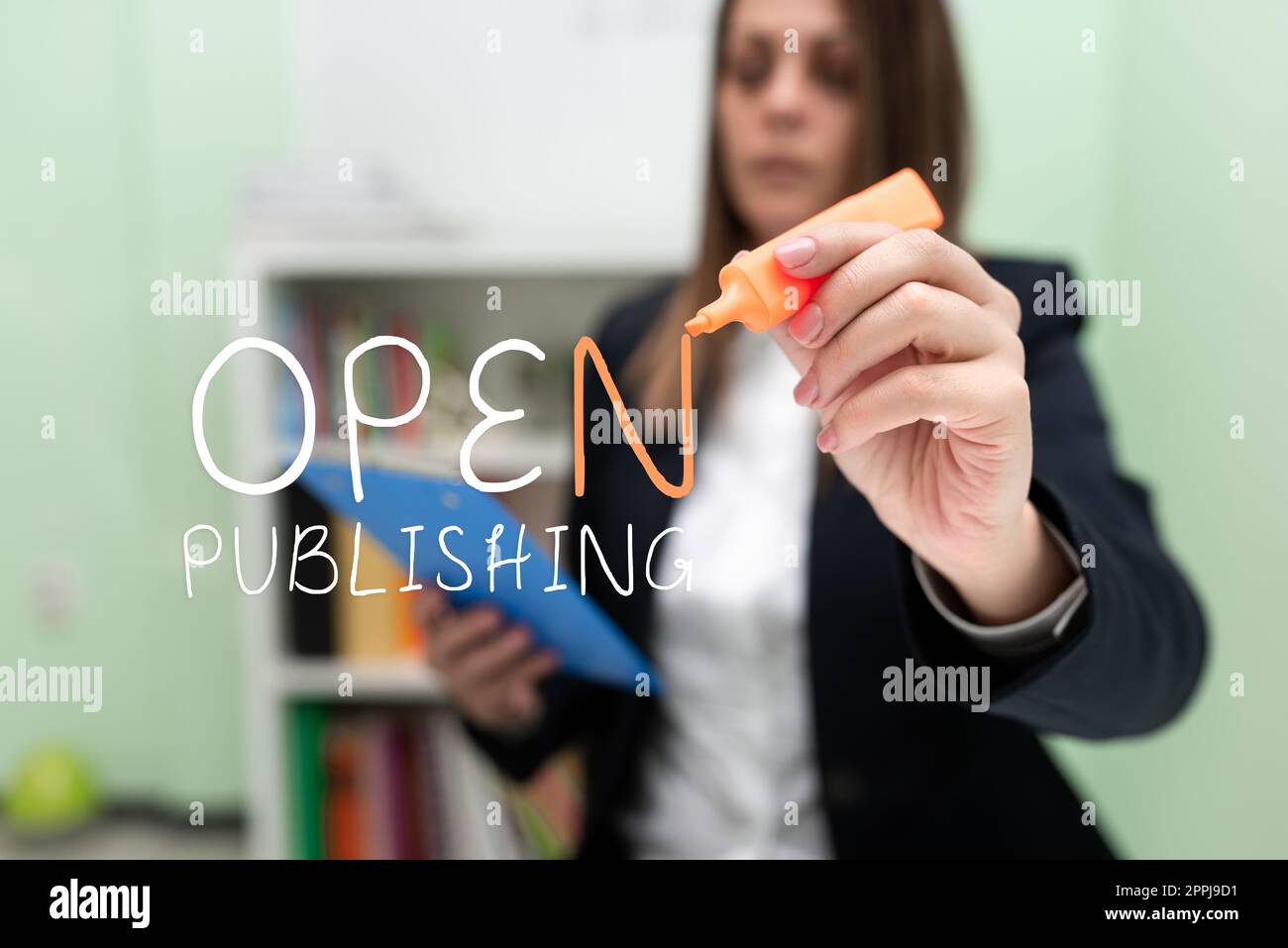 Segno di scrittura a mano Open Publishing. Approccio aziendale accesso online a molti libri di pubblico dominio e fuori stampa Foto Stock