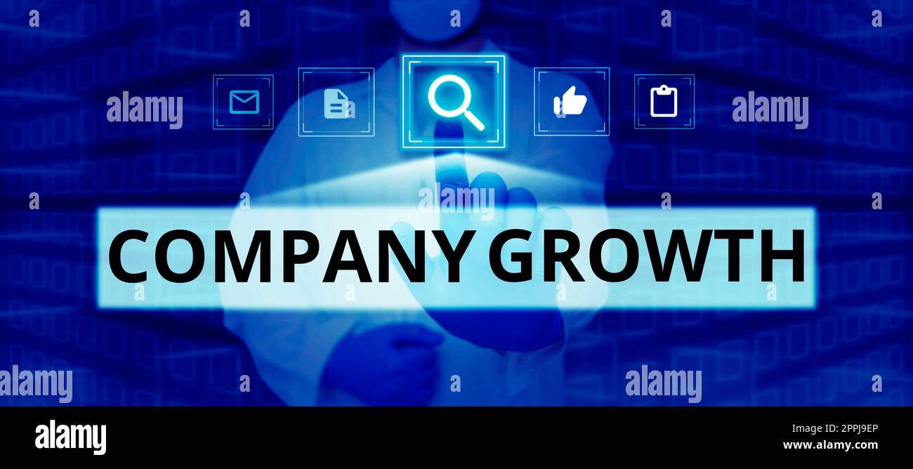 Scrittura a mano segno di crescita aziendale. Approccio aziendale una fase a lungo termine in cui l'azienda si qualifica per l'espansione Foto Stock