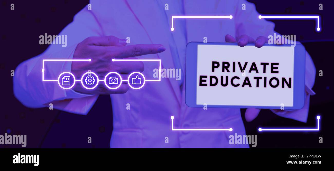 Scrittura a mano segno Istruzione privata. Concetto che significa appartenenza per utilizzare persone particolari o gruppi di persone Foto Stock