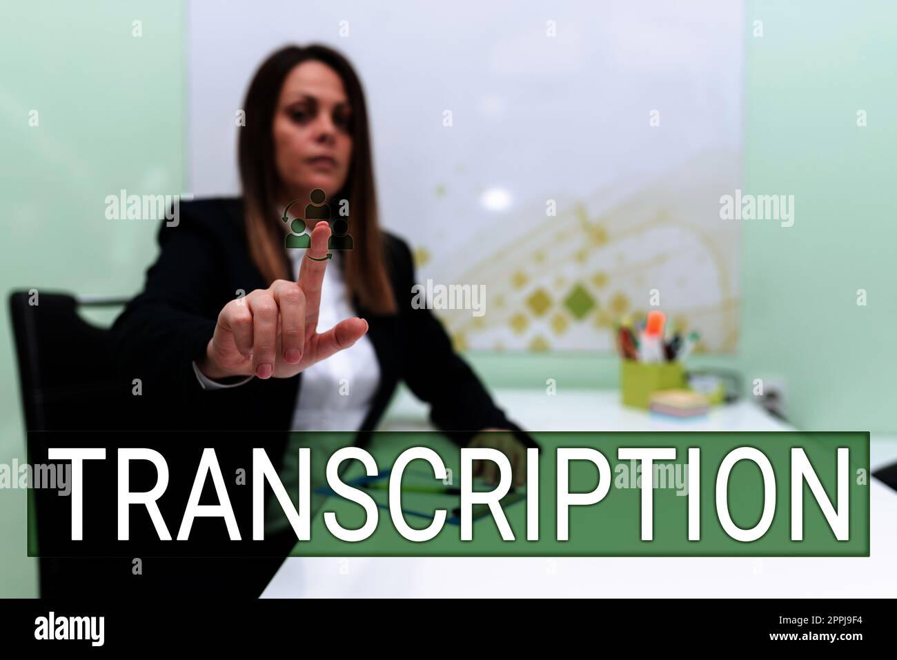 Trascrizione concettuale della visualizzazione. Approccio aziendale versione scritta o stampata di qualcosa Copia cartacea dell'audio Foto Stock