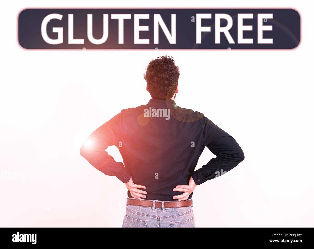 Didascalia concettuale senza glutine. Parola per alimento e dieta che non contiene la proteina trovata nei grani e nel frumento Foto Stock