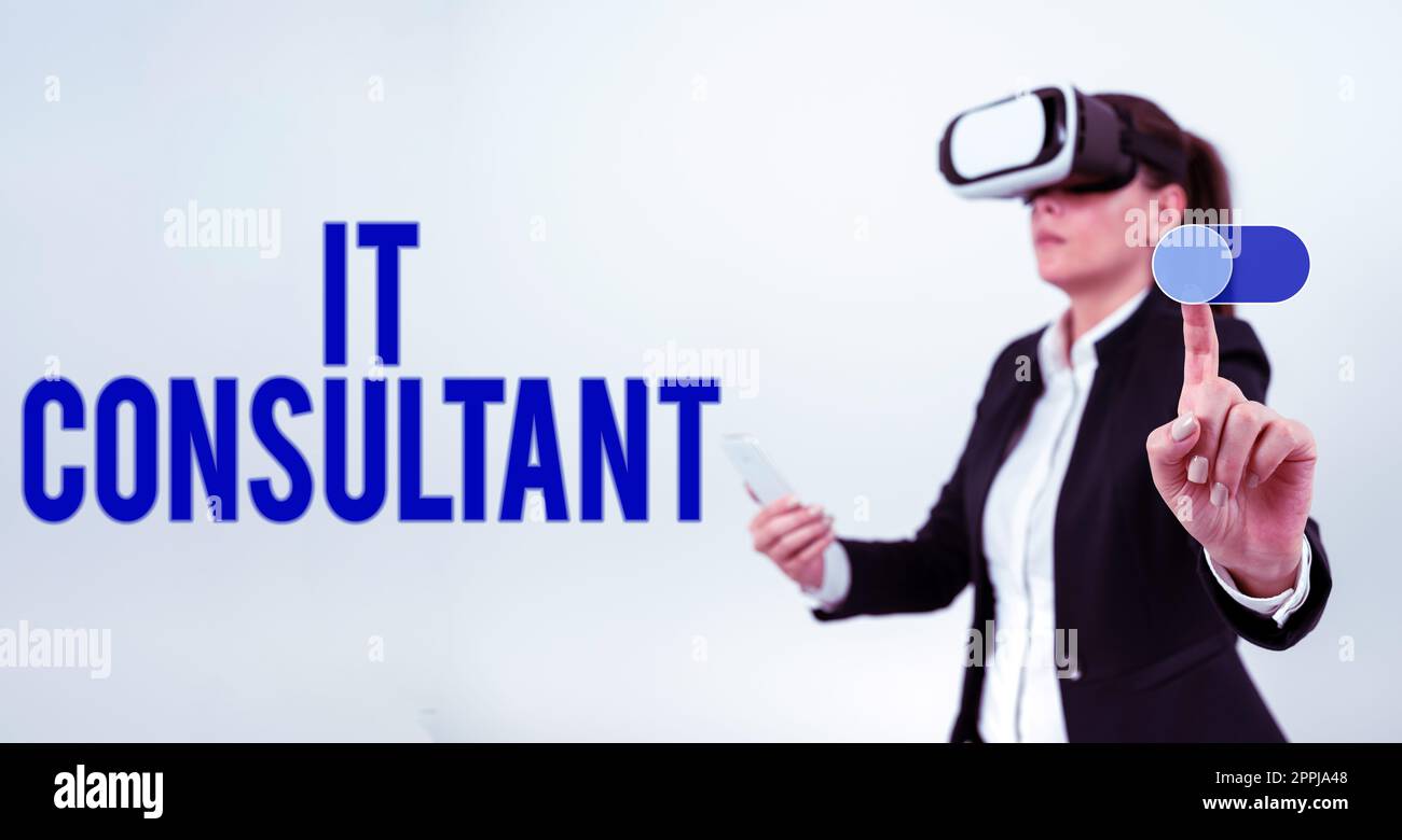 Scrittura di testo visualizzato Consulente IT. L'idea aziendale si concentra sulla consulenza alle organizzazioni su come gestire i propri servizi IT Foto Stock