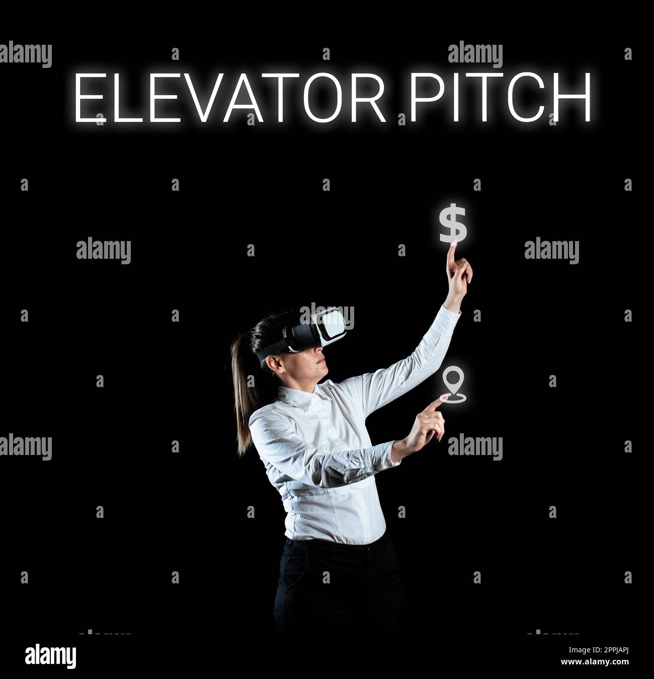 Ispirazione che mostra il segno Elevator Pitch. Business showcase Un persuasivo passo di vendita breve discorso sul prodotto Foto Stock